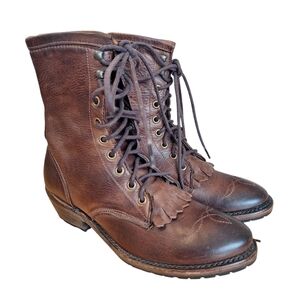 Vintage Shoe Company Women's Brown Leather Vintage Lace Up Kiltie Boots sz8